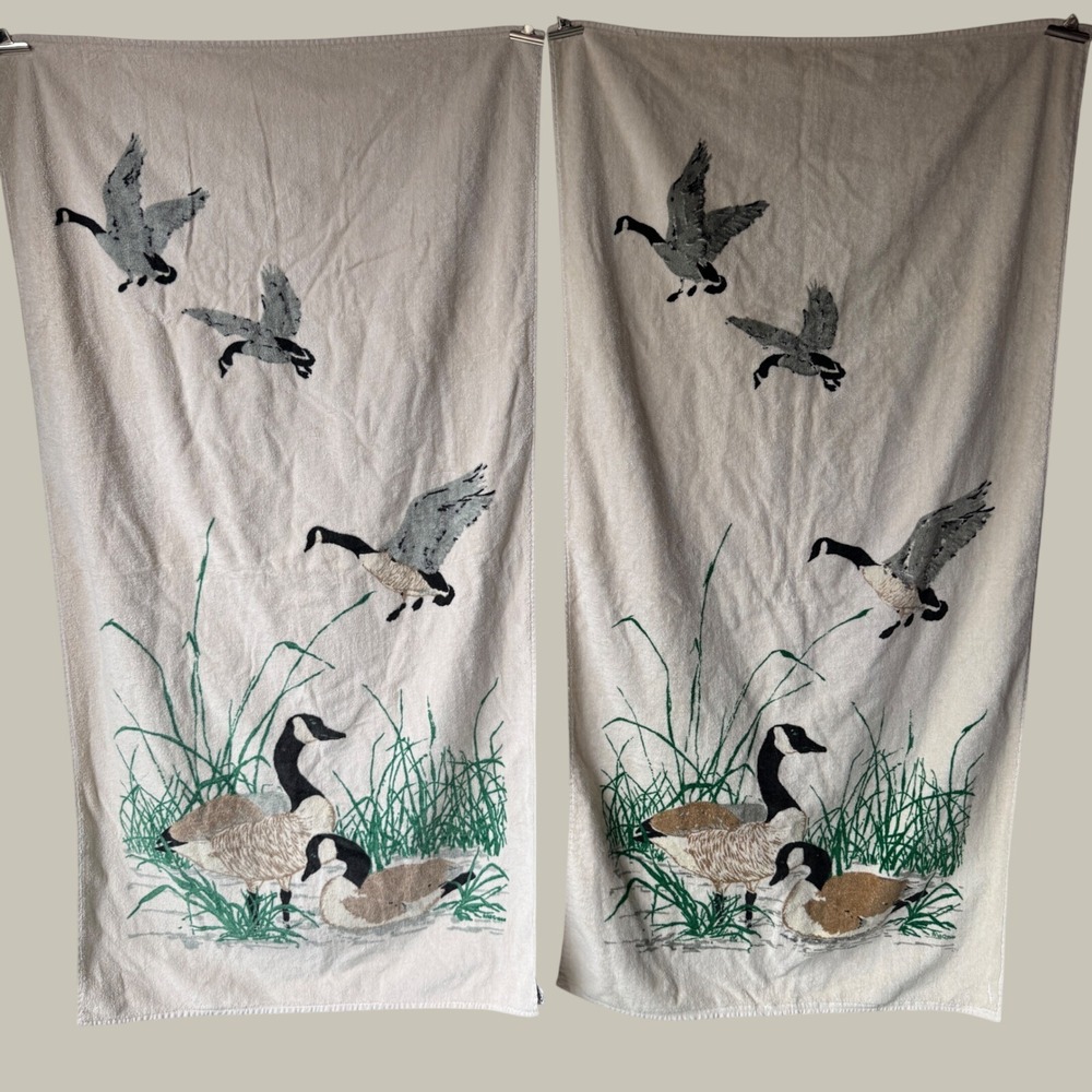 Vintage R.A. Briggs Canadian Geese Bath Towel Set 2 Cotton Made in USA Wildlife